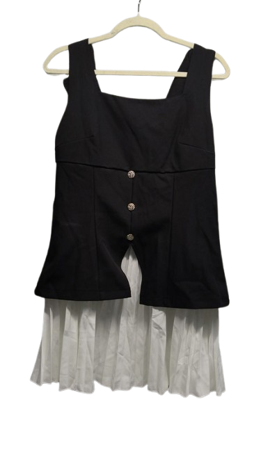 Women  Sleeveless Pleated Dress Solid Color Office Lady Slim Mini Dresses, M/L