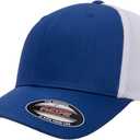 Flexfit 6511 Fitted Mid-Profile Stretchable Mesh Panels Trucker Cap | Royal/White