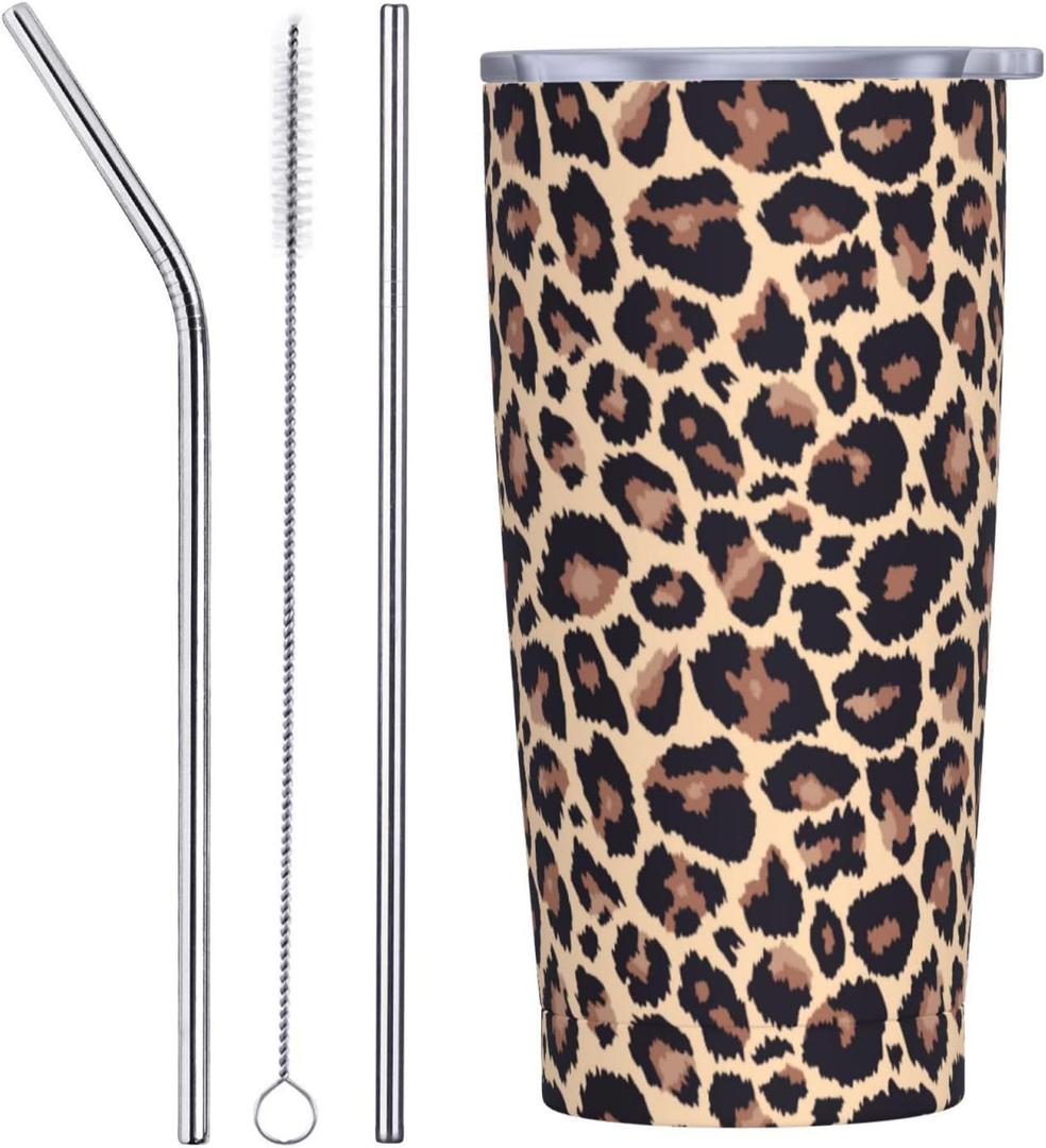 Yobvec Cheetah Print Tumbler Cup with Lid and Straw, 20 Oz Stainless Steel Insulated Mug, Leopard Print Gifts for Men Women