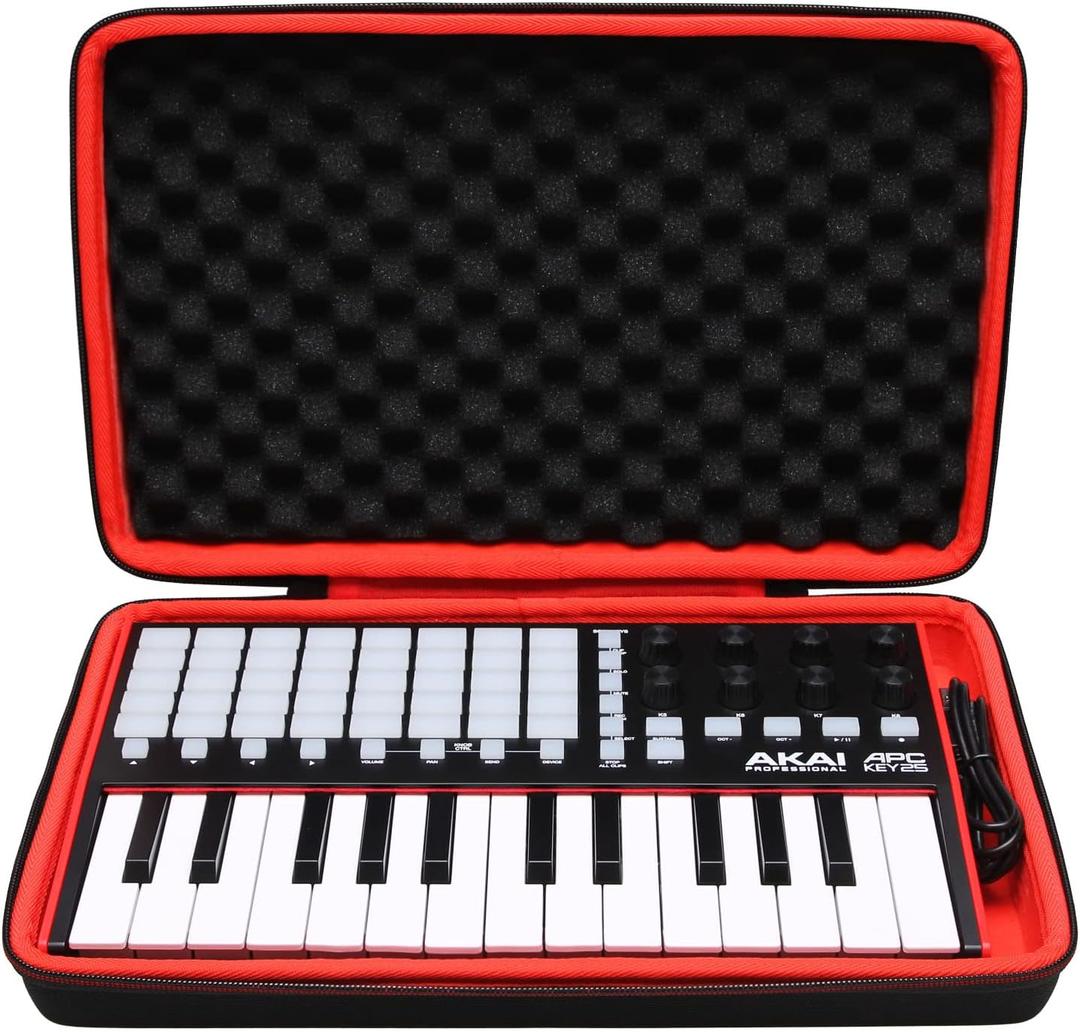 LTGEM Case for Akai Professional MPK Mini MK3-25 Key/APC Key 25 MK2-25-Key USB MIDI Keyboard Controller, Hard Travel Carrying Storage Bag - Black+Red(Case Only)