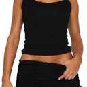 XBTCLXEBCO 2 Piece Pajama Set for Women Y2K Frill Trim Sleeveless Cami Top Ruched Shorts Pj Set Fitted Matching Sleepwear