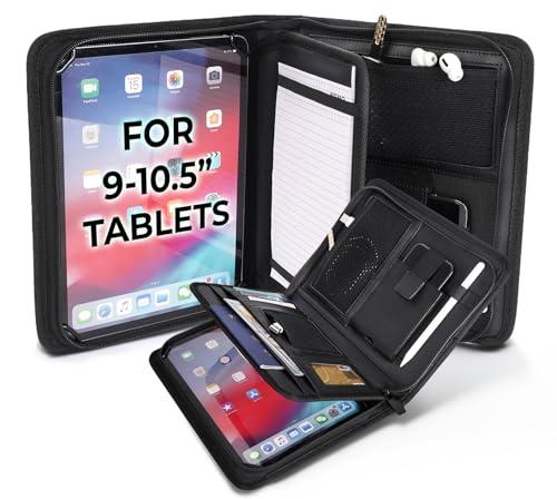 BizMate PRO Zippered Portfolio Organizer with 9-10.5" Conference Folder/Padfolio Tablet Holder, A5 Notebook | Multiple Pockets, Leather Finish, Eco-Mailer