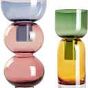Cloudnola Reversible Glass Flower Vase and Bud Vase Set of 2, Pink & Blue and Green & Yellow, Ideal Gift Set, for Home, Wedding, and Event Decor