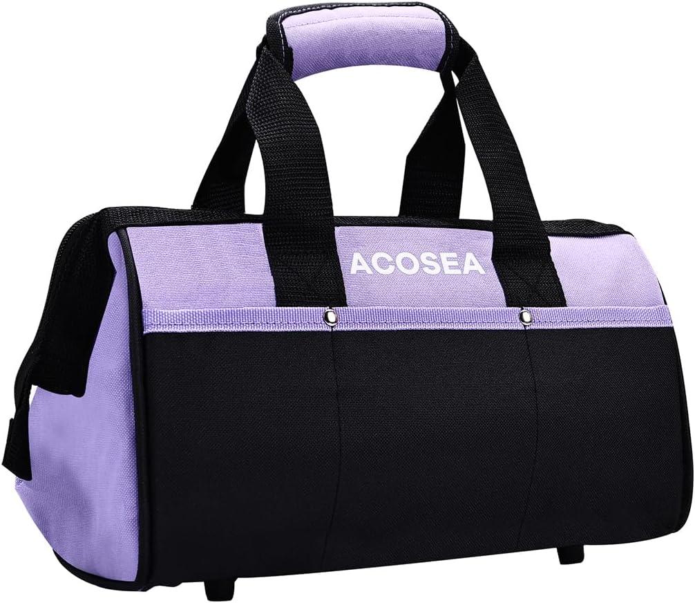 Purple Tool Bag,13 Inch Wide Mouth Open Tool Organizer with 12 Storage Pockets (Purple)