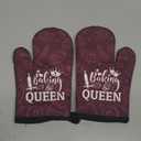 GOSJINNK 2 Pcs Funny Oven Mitts Baking Queen Heat Resistant Mitts for Kitchen Decor Trendy Silicone Non-Slip Baking Mittens with Hanging Loop Sweet Housewarming Gifts for Hostess Mom Bake Lover Chef