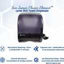 San Jamar Classic Element Paper Towel Dispenser Wall-Mounted Commercial Roll Dispenser, Fits All Core Sizes with Lever for Bathroom, Kitchens, and Restaurants, Plastic, Universal Paper, Black Pearl