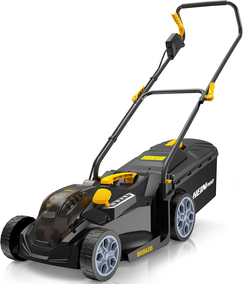 HEINPRO 14" Cordless Lawn Mower Compatible with Dewalt 20V MAX Battery, 2-in-1 Brushless Electric Lawn Mower for Small Yards, Push Mowers with 5-Position Height Adjustment, Black (Tool Only)
