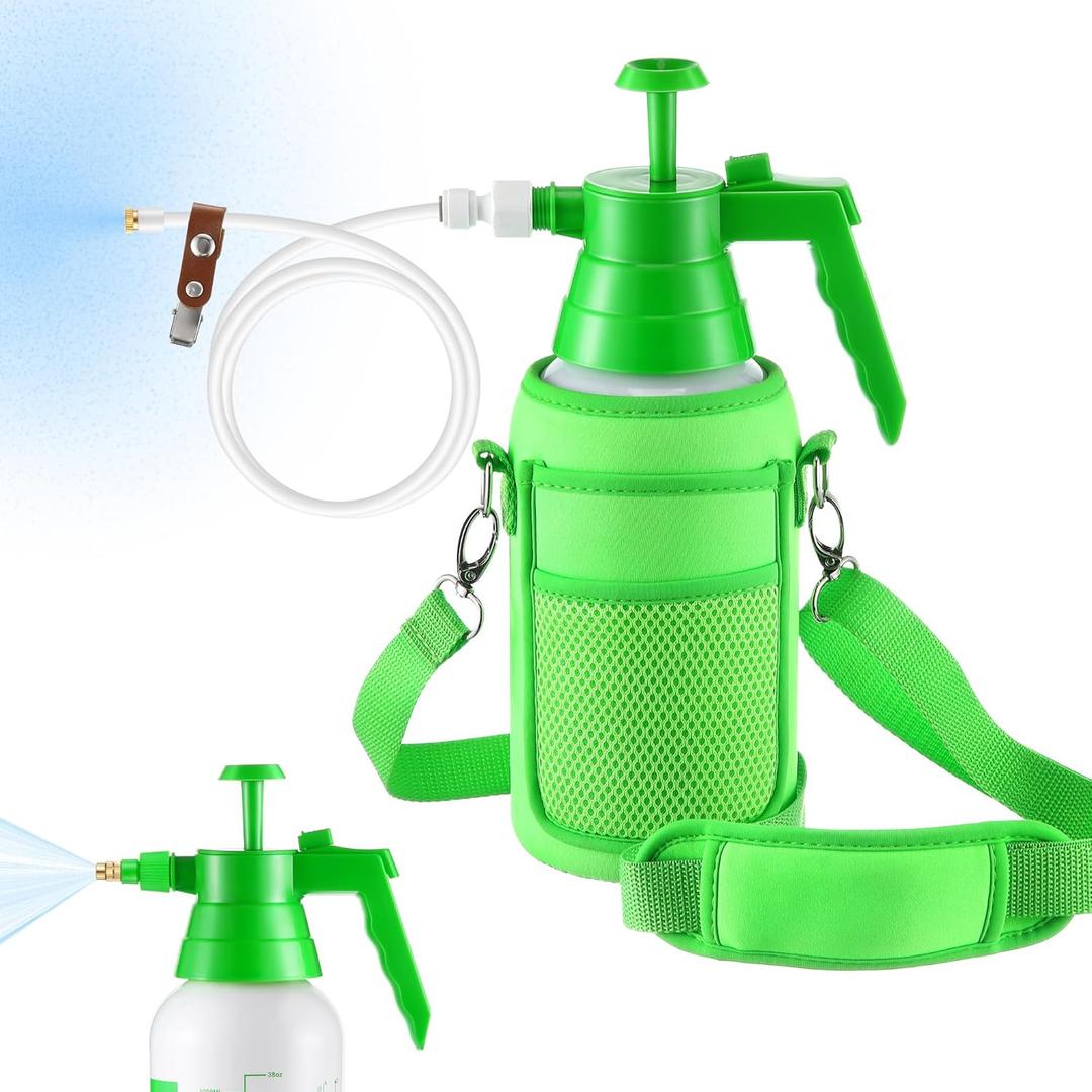 Personal Mister, 2 in 1 Water Mister Spray Bottle with 3.3ft Extended Mist Line/Neoprene Jacket/Strap, Portable Handheld Pump Spray Bottle for Outdoor Cooling, Hiking, Gardening and Pet (1L)