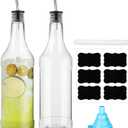 Dandat 32 oz Plastic Long Neck Bottles with Pourer and Caps Plastic Juice Pour Bottles with Stainless Steel Pourer Tapered Spout for Liquor Juice(Silver,4 Pcs)