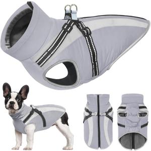 Mosucoirl Warm Dog Coats Vest, Waterproof Dogs Jacket Reflective Fleece Pet Winter Cold Weather Coat Dogs Clothes Cozy Snow Jackets Outfits for Small Medium Large Dogs Puppy (Grey, XL)