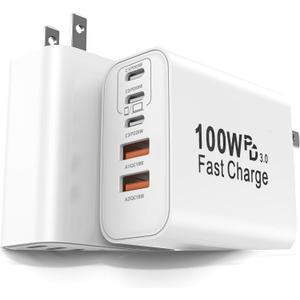 FEEL2NICE 2-Pack 100W USB C Charger Block,5-Port Fast Wall Charger [3 PD USB-C & 2 QC 3.0 USB-A], Compact Adapter for MacBook Pro, iPad, iPhone 17/16/15 Pro Max, Galaxy S26/S25 Ultra, Laptop