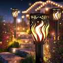 Solar Lights Outdoor 4 Pack - 40'' Solar Powered Pathway Lights with Flickering Flame, Ideal for Gardens, Pathways, Patio, Balcony, Pool - Christmas, Halloween & Year - Round Decor
