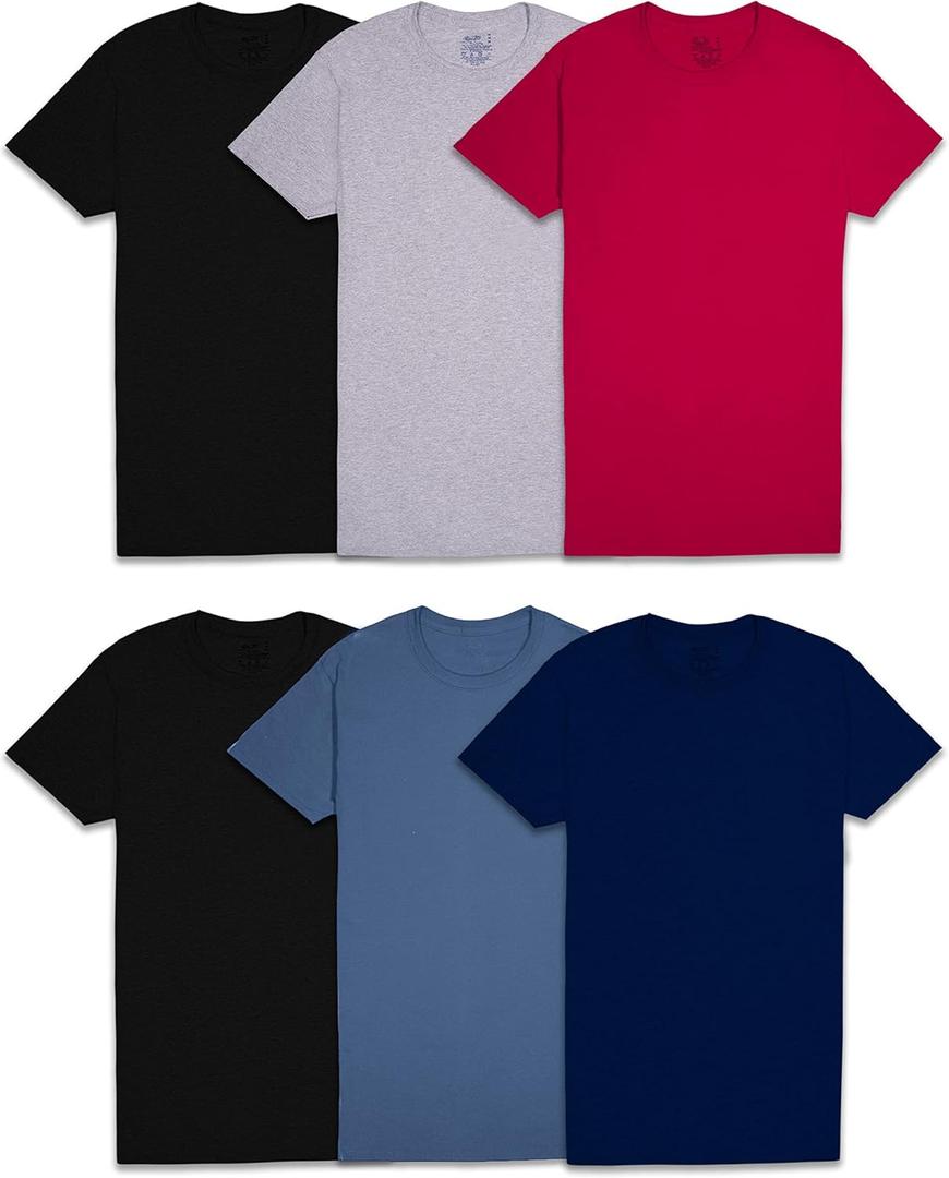 Fruit of the Loom Men's Undershirts, Moisture Wicking & Tag Free, Short Sleeve Crew T-Shirts (Large, Colors May Vary - 6 Pack)