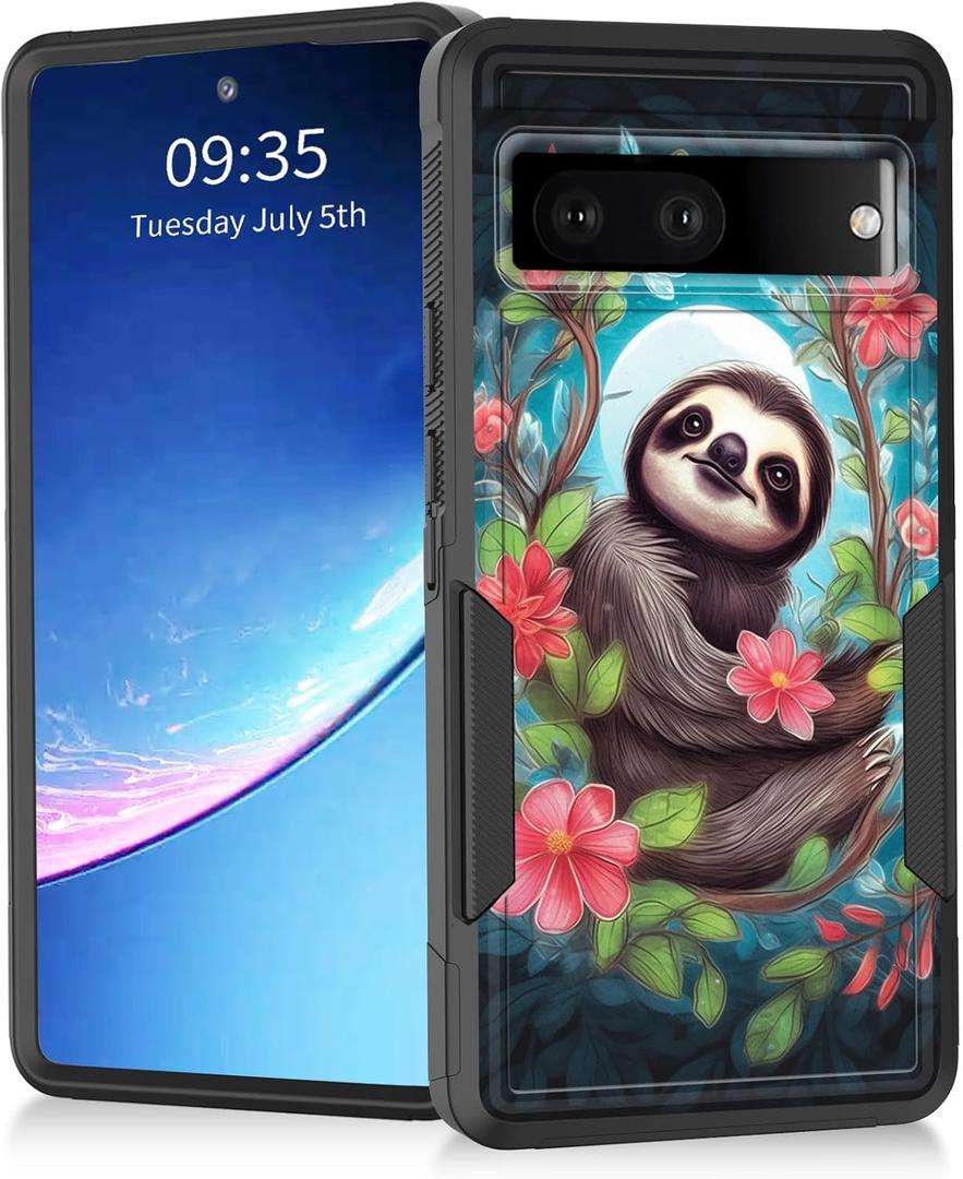 for Pixel 8a Case,Heavy Duty Dual Layer Hybrid Hard PC Soft Rubber Shockproof Protective Rugged Bumper Case for Google Pixel 8a 6.1 Inch 2024,Cute Sloth