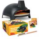 Cast Iron Wood Fire Pizza Oven Outdoor - Easily Fits 12 Inch Pizza. Wood Burning Pizza Oven with Pizza Stone, Recipe Book and Cleaning Brush. Black