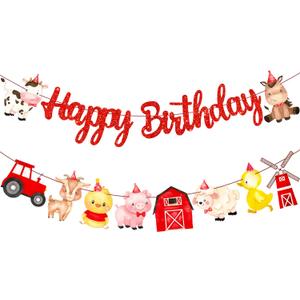 Farm Birthday Party Decorations Red Farm Happy Birthday Banners Farm Animal Party Decorations for Farm Barnyard Birthday Party Barn Theme Baby Shower Supplies