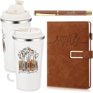Pickmesh 3 Pcs Dental Assistant Gifts Set 17 oz Coffee Tumbler A5 Leather Notebook Journal Pen Dental Assistant Accessories for Hygiene Student Coworkers Staff Office Graduation Gift