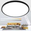 20 Inch Black Led Ceiling Light, Dimmable with Remote Control, Modern, Ultra Thin Flush Mount, Round Light Fixtures, 48W, 4800 Lumen, for Bedroom, Living Room, Kitchen, Dining Room, 19.7 inch