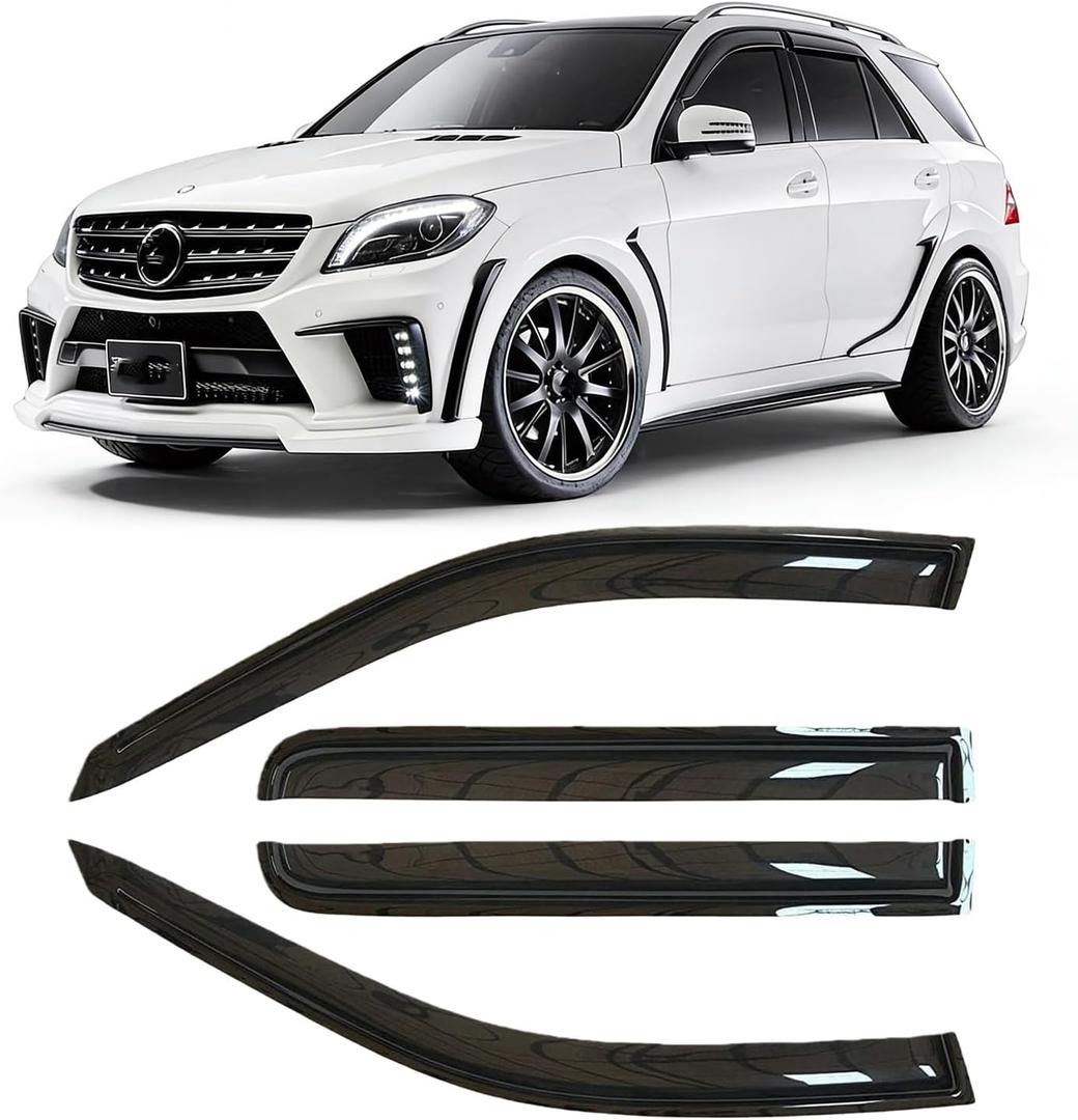 Rainproof Side Window Wind Deflectors for Benz M-Class W164 2006-2011 | Tape-on Sun Rain Guards, Stylish Car Window Visors & Vent Deflectors Installation Tape Included MB24