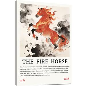 Pormipone Fire Horse Canvas Wall Art 16x24 Framed Horse Decor