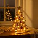 Geelin 12 Inch Christmas Tree Table Decor with Lights and Red Ball Wooden Xmas Tabletop Centerpiece Tree Statue Decoration for Xmas Winter Gift Fireplace Mantle Shelf Desktop Home