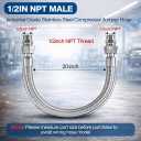 1/2" NPT Male (20" Length) Compressor Jumper Hose，450 PSI 750°F，Industrial Grade Flexible Stainless Steel with Dual Swivel Male Fittings Connectors for Air Compressor System