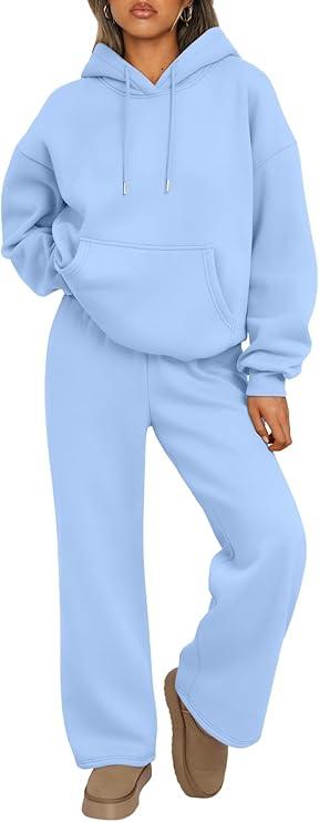 Trendy Queen Womens 2 Piece Outfits Lounge Fall Fashion Sets Oversized Sweatshirts Wide Leg Pants Sweatsuits Winter Clothes, M, Skynlue