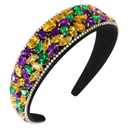 Colorful Rhinestone Headband Mardi Gras Headbands for Women Sparkly Bling Crystal Diamond Headband Padded Wide Vintage Hairband for Girls Holiday Decor Hair Hoop Yellow