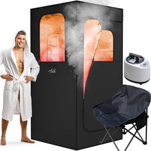 Portable Sauna for Home, 2.6L Steamer Portable Steam Sauna for Home, Personal Sauna with Big Sauna Chair, Remote Control, Oxford Fabric, 2.6 x 2.6 x 5.9, Black, 1000W