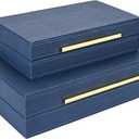 ZIKOUL Navy Blue Shagreen box Set of 2 Faux Leather Decorative Boxes,Large Nesting Storage Decorative Boxes with Lids for Modern Home Decor Stacking Jewelry Box Organizer