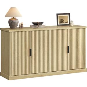 VASAGLE MAXE Collection - Buffet Cabinet, Fluted Console Cabinet, Sideboard with Adjustable Shelves, Mid Century Modern Buffet Table, 15.8 x 58.3 x 31.5 Inches, Oak Beige UBBK382Y01S