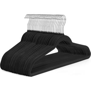 HOUSE DAY Black Velvet Hangers 50 Pack - Non Slip Felt Hangers Closet Essentials, Premium Space Saving Hanger, Gentle on Clothes, Sturdy Shoulder Design