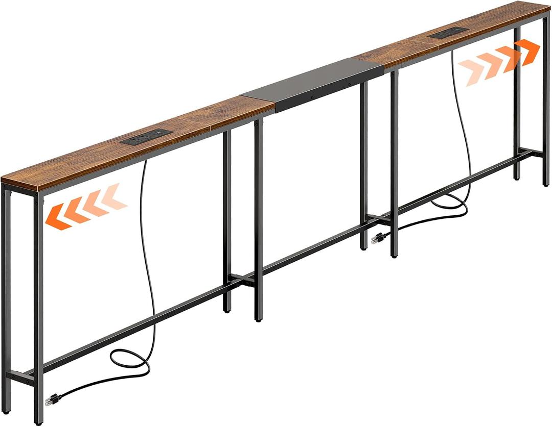 Huuger Narrow Sofa Table with 2 Power Outlets, 110.2-133.8 Inch Adjustable Length, Behind the Couch Table with USB-C Port, Long Entryway Console Table, Anti-tip Kit, for Living Room, Rustic Brown, 110.2"-133.8"W x 29.5H”