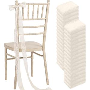 24 Pcs Lace Chair Sashes for Wedding Aisle Decorations Chair Bow Ribbons for Wedding Ceremony Bridal Shower Baby Shower Reception Party Banquet Ceremony Church Pew Decors (Ivory White)