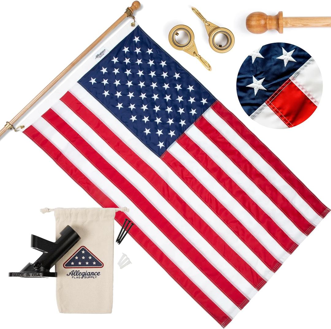 Allegiance Flag Supply Pre-Assembled American Flag Set | American-Sourced Nylon Fabric, Embroidered Stars, Hand-Stitched | Proudly Made in USA (3' x 5')