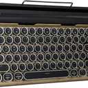 Adventurers Typewriter-Style Retro Mechanical Keyboard LED Backlight 83 Keys Bluetooth 5.0 Blue Axis Wood Color Panel Compatible with iOS/Android/Windows/Vista/Linux/Mac Office/Gaming, 12.8x6.6x1.6in