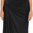 YMDUCH Women's Casual Short Sleeve Boat Neck Ruched High Split Bodycon Long Party Dress (Black)