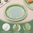 30Pcs Sage Green Paper Plates 10" X 12" Oval Sage Green Party Plates Large Disposable Green Gold Dinnerware for Holiday Birthday Wedding Baby Shower Engagement