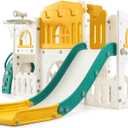 Garvee Toddler Slide 8 in 1 Toddler Playset for Toddlers Age 1-3, Baby Playset for Indoor Outdoor Playground with Climber, Crawling Tunnel, Basketball Hoop, Telescope, Toy Storage