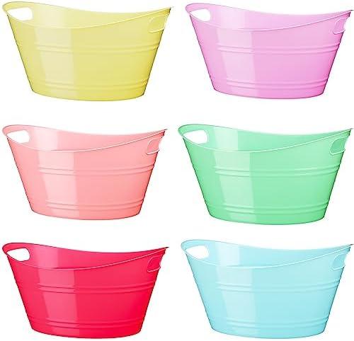 Patelai 6 Pcs Ice Buckets Bulk, Plastic Ice Buckets with Handles, Oval Storage Tub, Large Capacity Ice Drink Tub for Party Bar Wine Beer Champagne Beverage Bottle Cooler(4.5 Liter,Fresh Color)