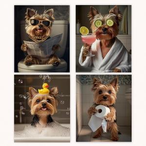 Poecinvi Funny Yorkshire Terrier Bathroom Wall Art Prints Set of 4, Yorkie Dog Bathroom Decor, Cute Yorkie Dog Posters Pictures Wall Decor for Bath Room Washroom Dorm, 8x10 Unframed