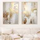 Gold Foil Abstract Wall Art Modern Abstract Painting Neutral Beige Wall Art Gold and Grey Artwork Brown Beige Gold Wall Art Abstract Neutral Prints White and Gold Abstract Painting 16x24inchx2 No Frame