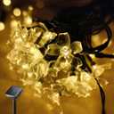 Solar Flower String Lights, 50 LED Outdoor Patio Lights Waterproof, Fairy Lights for Outside Patio Garden Fence Yard Christmas Tree Decor, Warm White (1 Pack)