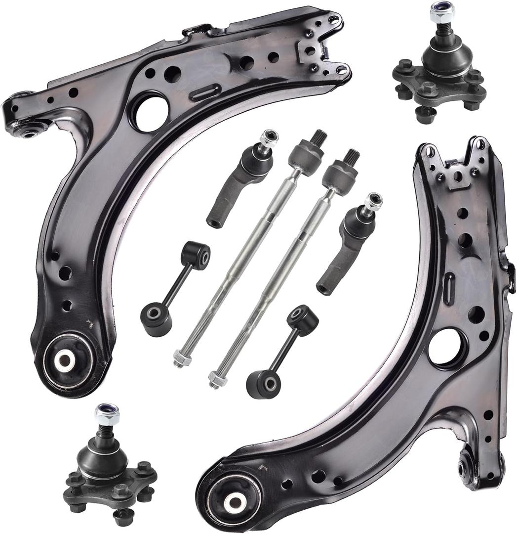 ASTARPRO 10pcs Front Lower Control Arm with Bushing Assembly and Lower Ball Joints Sway Bar Tie Rod End Inner and Outer Compatible with 2001-2010 Volkswagen Beetle Golf Jetta