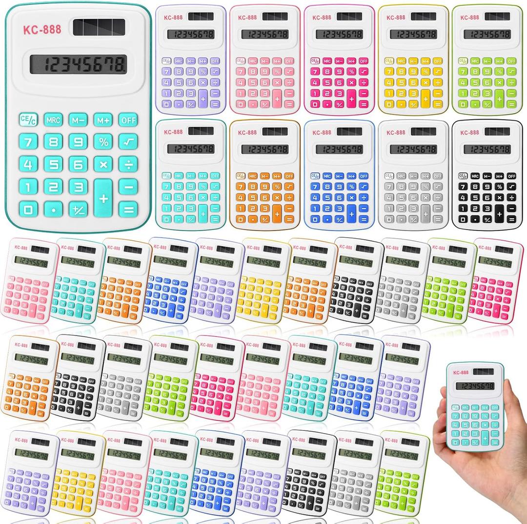 60 Pcs Pocket Size Mini Calculator Small Calculators Bulk Handheld Basic Calculator with Button Battery, 8 Digit Display Office Calculators for Home School Kids Teacher (Multicolor)