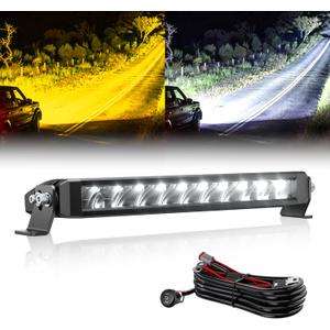 White Amber LED Light Bar 12 Inch Single Row 150W Super Bright Dual Color Slim Spot Flood Combo LED Work Light Driving Fog Lamp with Wiring Harness for Pickup Off Road Truck ATV UTV Boat
