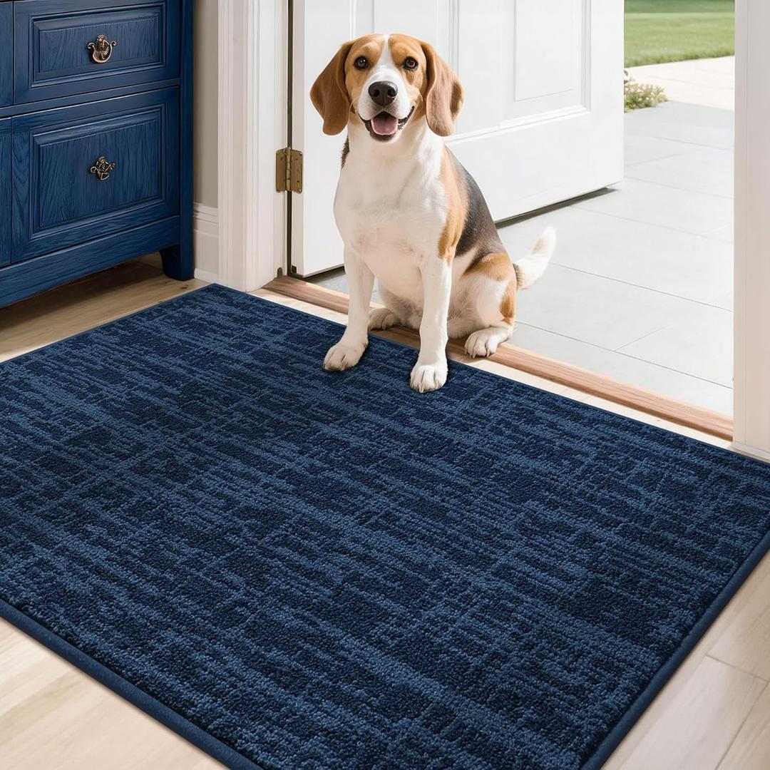 COSY HOMEER-Door-Mat Dirt Trapper Entryway Rugs 24"x36" Non Slip Washable Entrance Mats Absorbent Welcome Mat Low Profile Dog Door Mats for Front Back Doomats and Wet Shoes,Navy Blue