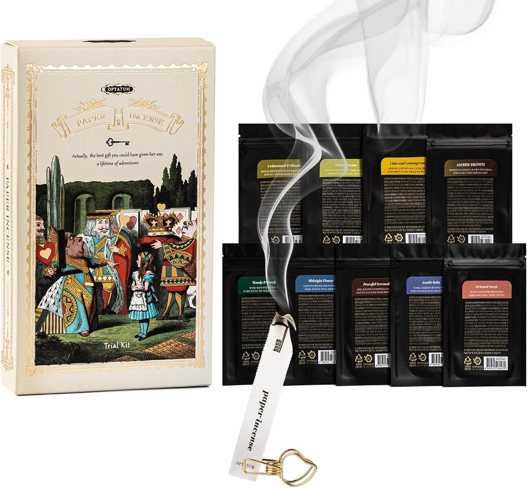 OPTATUM Paper Incense Trial Kit - Discover Your Best Scent from Our 9 Unique Fragrances, Total 36pcs Incense Paper Set, Quick Usage & Long-Lasting Fragrance, Eliminating Bathroom, Kitchen Odors