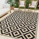 Smiry Outdoor Rug 6x9 ft Waterproof Reversible Boho Mat, Black & Beige
