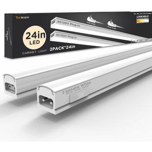 Under Cabinet Lighting Plug in 24in 2Pack AC120V 3CCT 3000/4000/5000K, Super Bright,Linkable Under Counter Lights for Kitchen, Ultra Slim LED Cabinet Light,ETL White